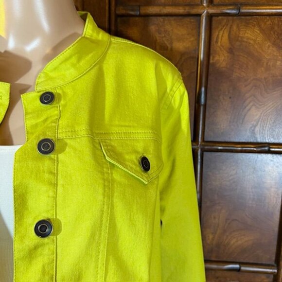 NWOT Nina Leonard Chartreuse Stretch Cotton Blend Peplum Hem Denim Jacket - Picture 7 of 10